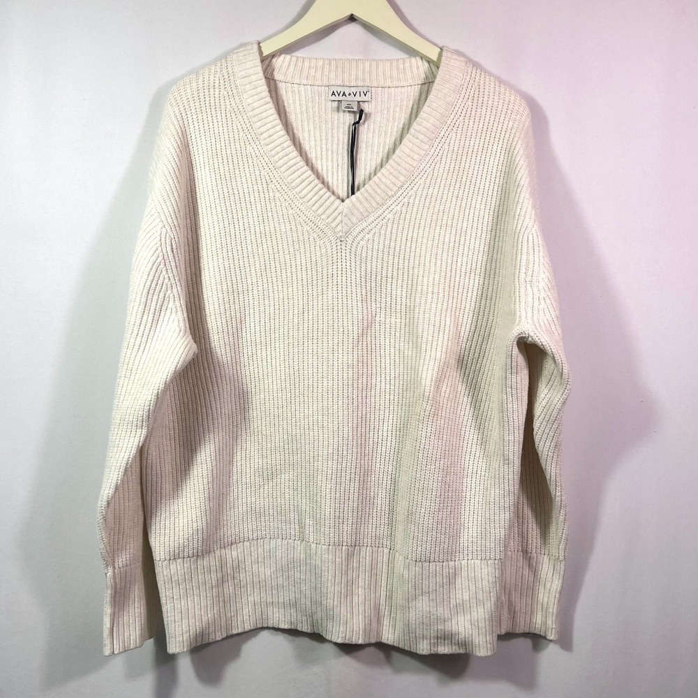 Ava & Viv Women XXL Oatmeal V-Neck Shaker Knit Pullover Sweater